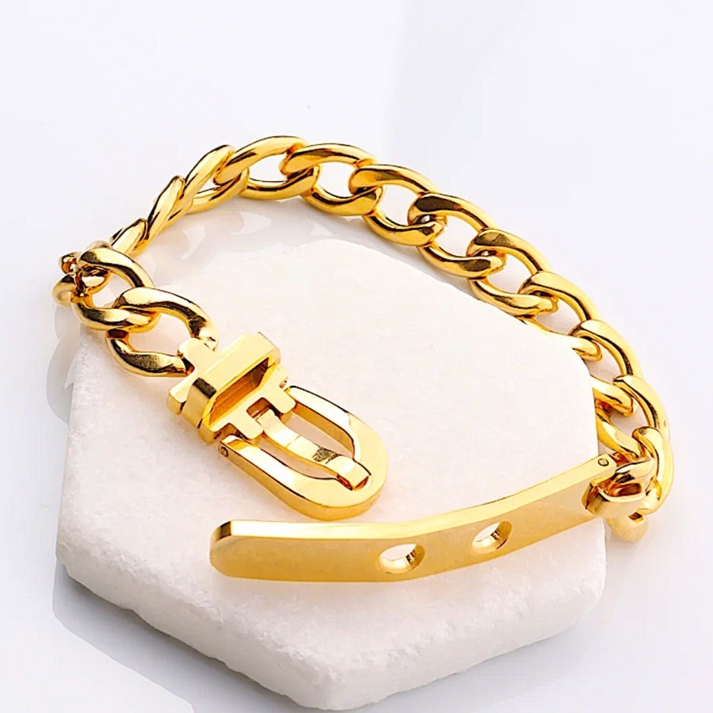 Gold Link Choker Necklace and Bracelet Set - Picture 13 of 14